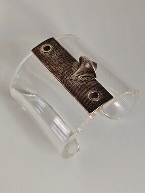 Vintage Signed FABIEN Clear Lucite & Sterling Silver Cuff Bracelet OOAK